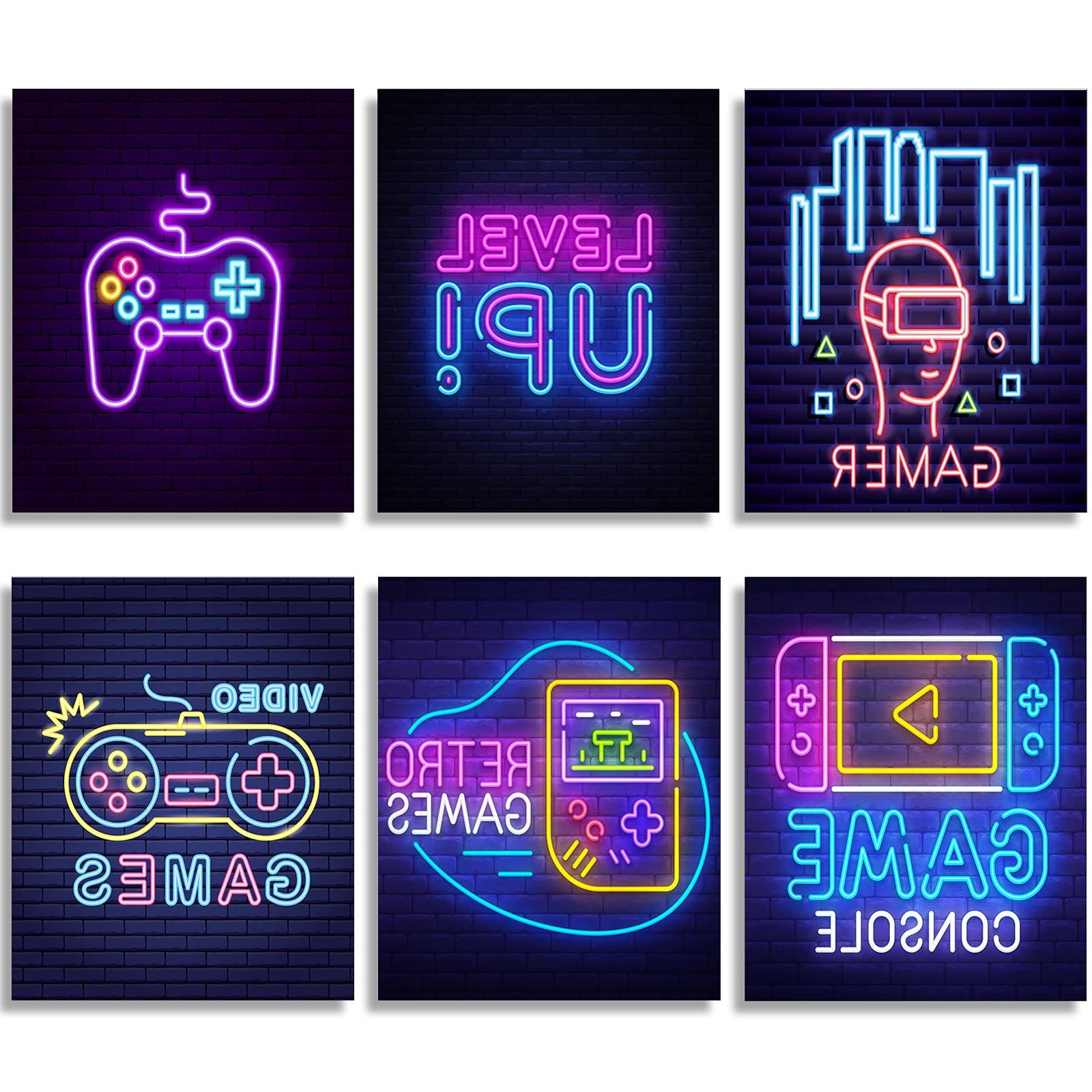 Current 6 Pieces Video Game Art Print Colorful Gaming Themed Canvas Wall Art Neon  Gaming Posters 8x10 Inch Video Game Wall Art Gaming Artwork For Kids Boy Wall  Decor Teens Bedroom Game Room Regarding Games Wall Art (View 8 of 15)