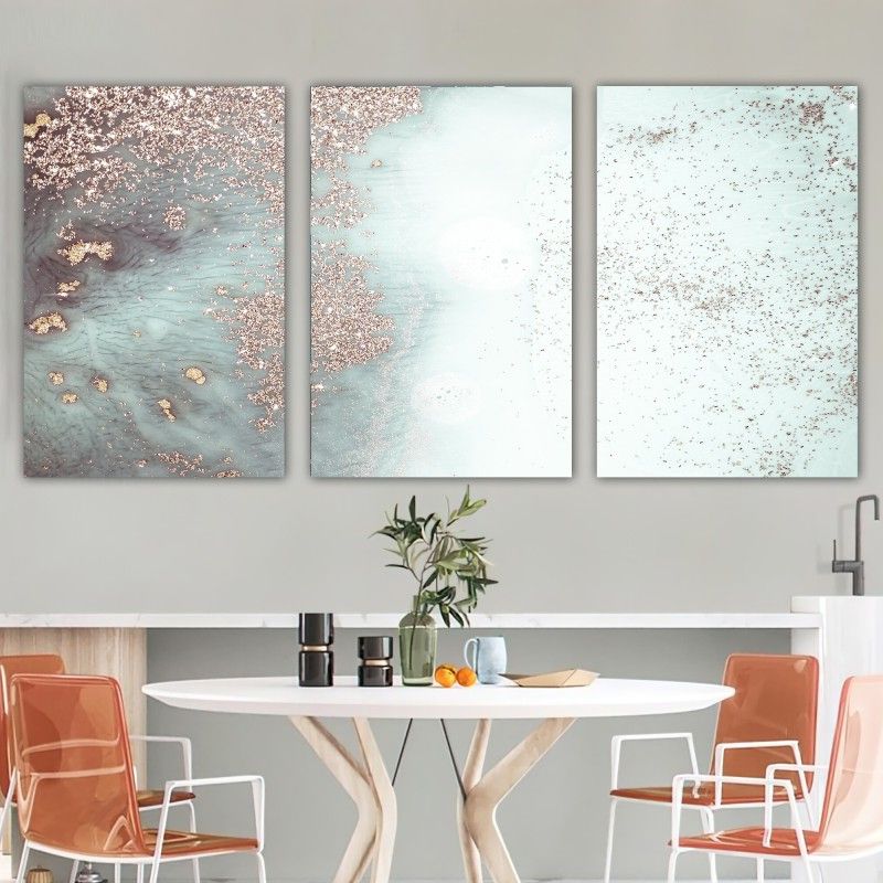 Current Abstract Flow Wall Art With Regard To Modern Canvas Wall Art, Pink Gold Abstract Painting, Water Flow Shape  Modern Home Decor, Ready To Hang 3 Piece (Photo 5 of 15)