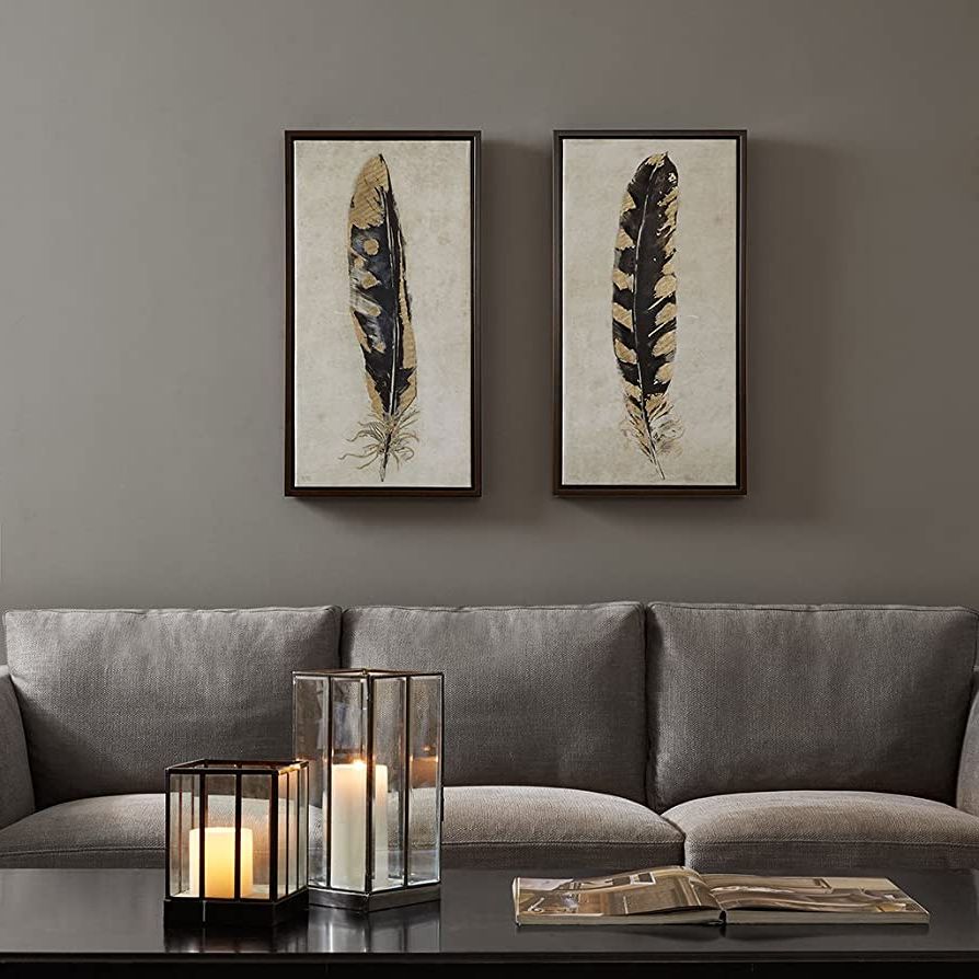 Current Inspired Wall Art Intended For Amazon: Urban Habitat, Gilded Feathers 2 Piece Set Wall Art Gold Foil  Canvas, Modern Contemporary Global Inspired Painting Living Room Accent  Décor, Black/gold, 16.75 X  (View 10 of 15)