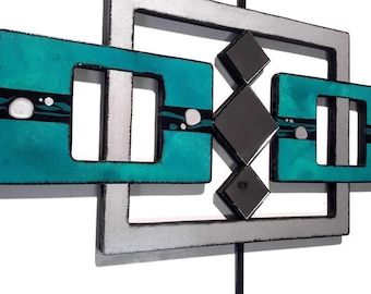 Dark Teal Wood Wall Art Inside Latest Abstract Teal Silver And Black Wood Wall Art Mirror And – Etsy (View 5 of 15)