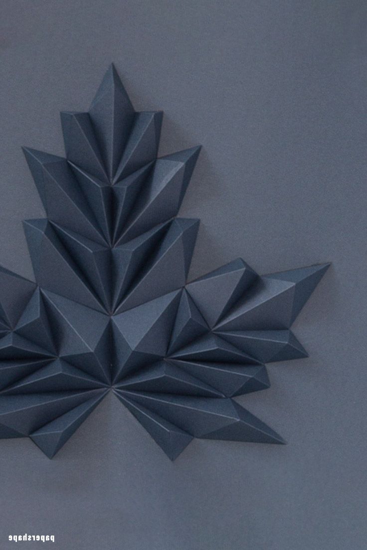 Deep Blue Wall Decor: 3d Maple Leaf From Paper (free Template) – Papershape Throughout Well Liked Paper Art Wall Art (View 15 of 15)