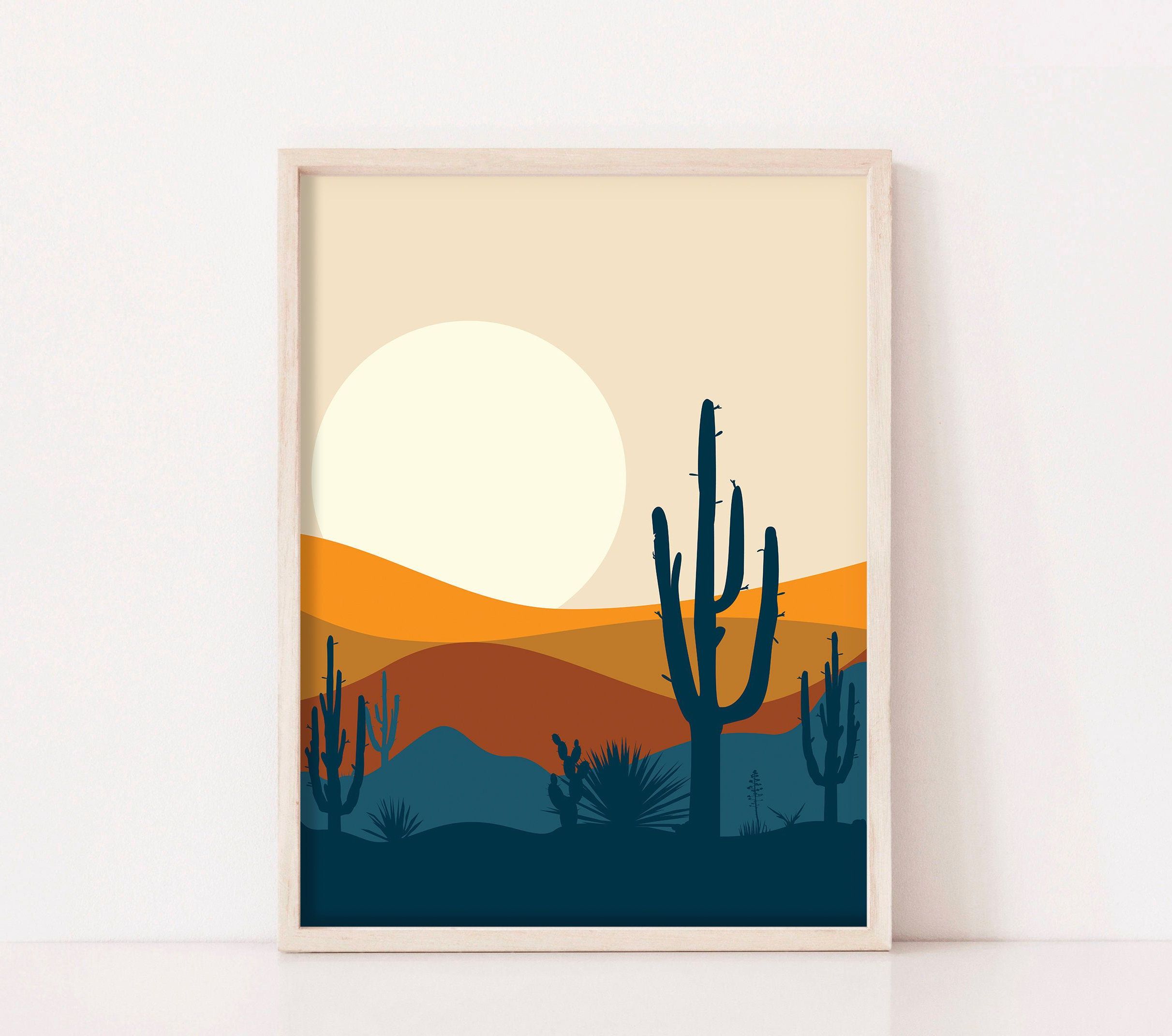 Desert Print Landscape Art Southwestern Decor Blue Orange Sun – Etsy (View 10 of 15)
