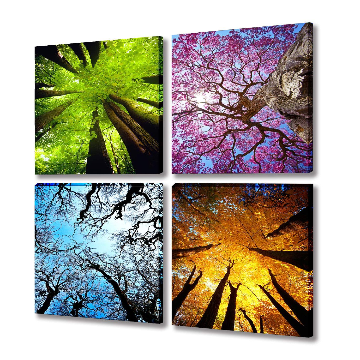 Famous Amazon: Mesese Art 4 Panels Canvas Print Wall Art Spring Summer Autumn  Winter Four Seasons Landscape Color Tree Painting Pictures Prints Nature  Forest Artwork Stretched And Framed For Bedroom Living Room Home Pertaining To Spring Summer Wall Art (View 6 of 15)