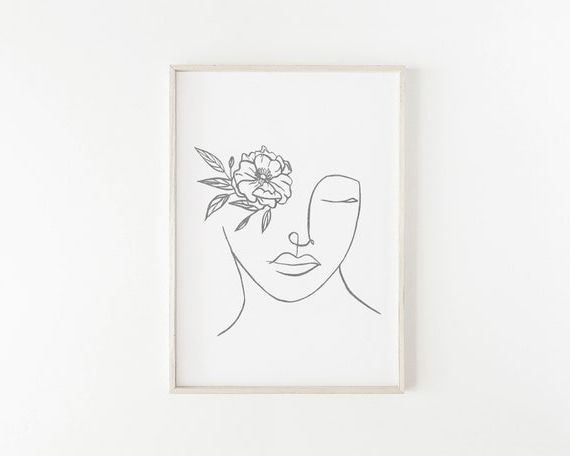 Famous Female Face Line Art Print Flower Eye Printable Wall Art – Etsy Italia With Regard To Female Wall Art (Photo 2 of 15)