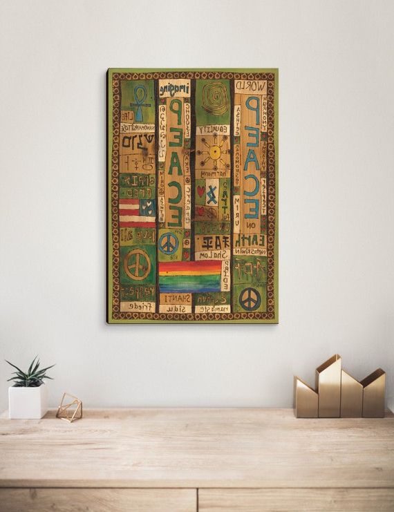 Famous Peace Wood Wall Art Pertaining To Painted Peace's Peace Print On Wood Wall Hanging Home – Etsy (View 4 of 15)