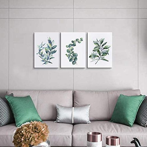 Famous Watercolor Wall Art For Amazon: Green Leaves Plants Canvas Wall Art For Living Room Modern  Bathroom Wall Decor For Bedroom Kitchen Home Decorations 3 Panel Watercolor  Painting Canvas Prints Posters Artwork Office Mural Art Works: Posters (View 12 of 15)