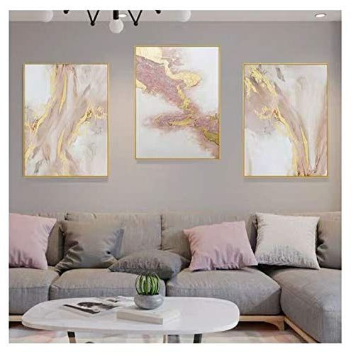 Fashionable Amazon: 3 Piece Framed Canvas Wall Art Pink Gold Abstract Painting  Water Flow Shape Modern Home Decor Ready To Hang 24x48 Inches : Everything  Else In Abstract Flow Wall Art (View 12 of 15)