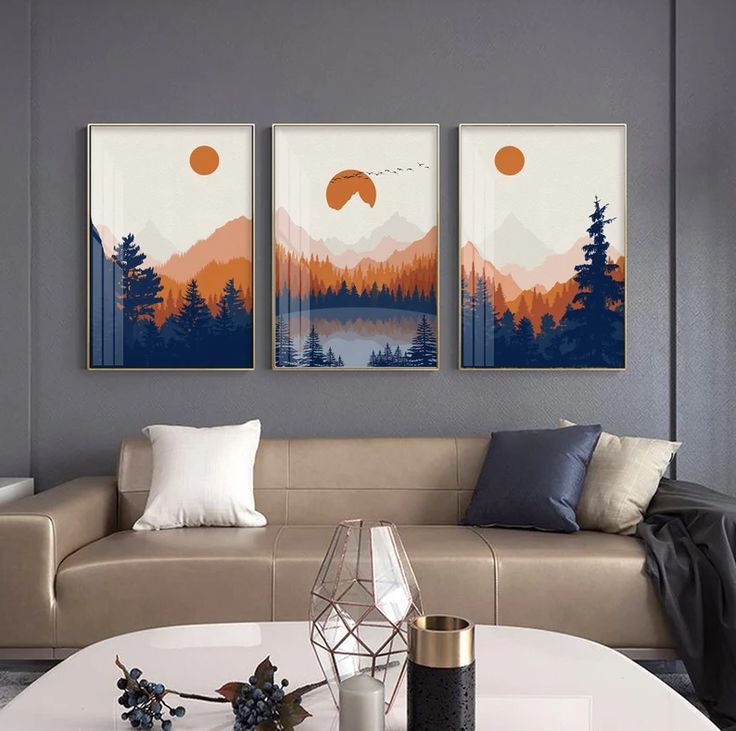 Fashionable Minimalist Landscape Wall Art Intended For Set Of 3 Mountain Prints (View 5 of 15)