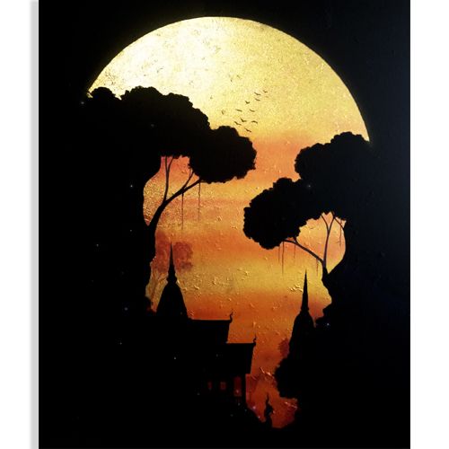 Favorite The Moon Wall Art Pertaining To Moon Canvas Art – Golden Full Moon Painting For Sale (View 15 of 15)