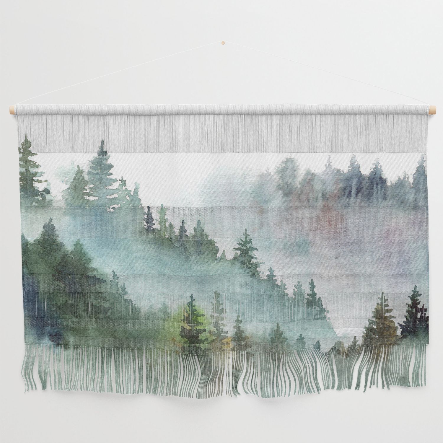 Favorite Watercolor Pine Forest Mountains In The Fog Wall Hangingtaranealarts (View 6 of 15)