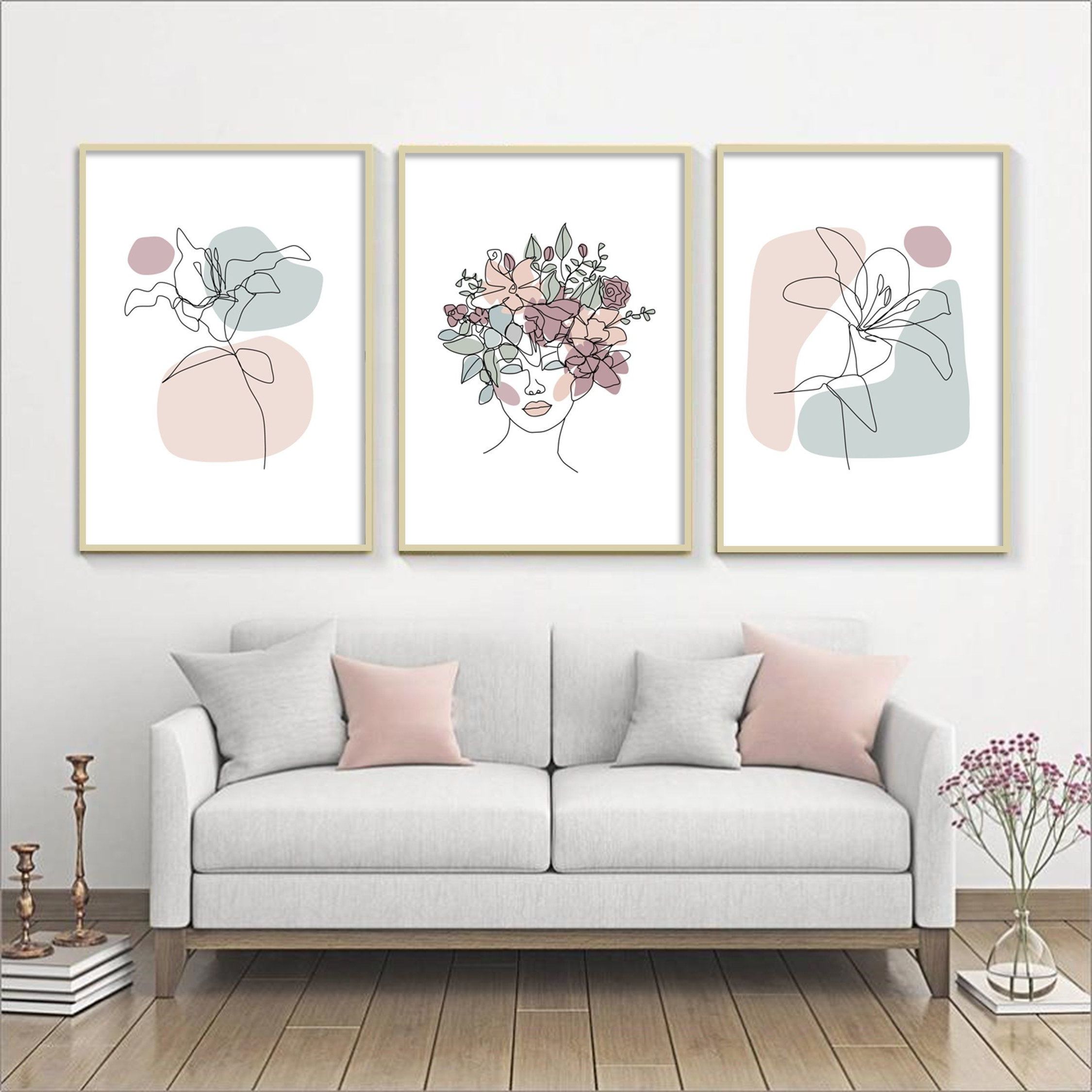 Female Wall Art Intended For Widely Used Flower Head Set Of 3 Line Art Prints Modern Minimalist Female – Etsy (View 11 of 15)