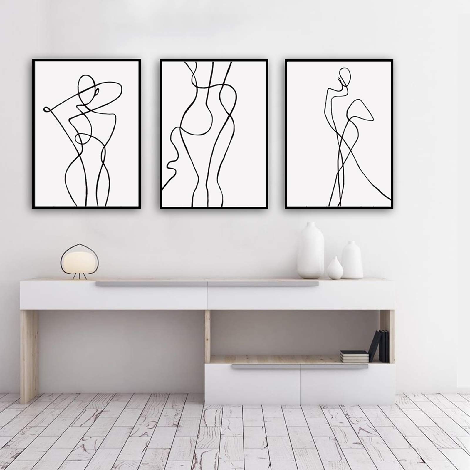 Female Wall Art Regarding Widely Used Amazon: Ecyanlv Female Wall Art Line Drawing Girl Print Minimalist Wall  Art Simple Fashion Poster Women Flower Leaf Body Sketch Black White Canvas  Painting Aesthetic Canvas Prints 16x24inchx3 Unframed: Posters & Prints (View 3 of 15)