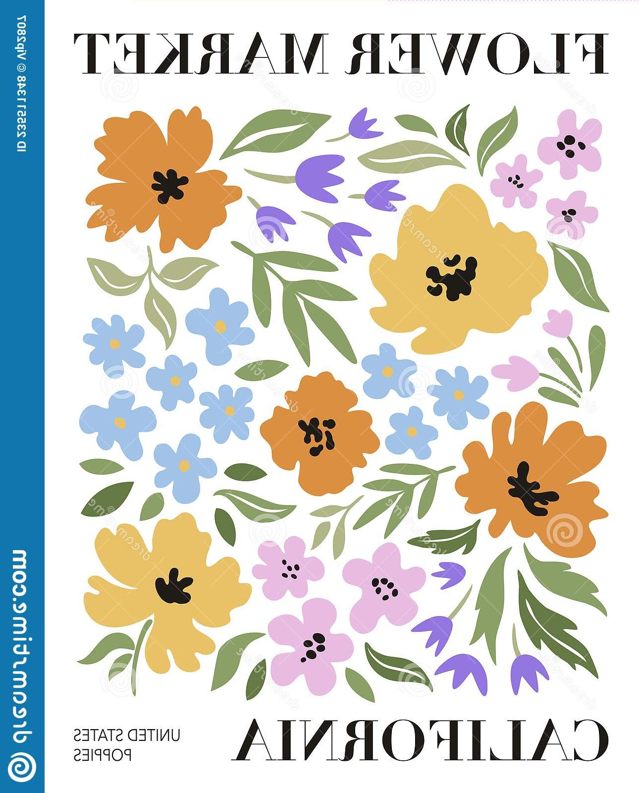 Floral Illustration Wall Art With Regard To Favorite Flower Market Poster With Meadow Flowers. Printable Wall Art. Vector  Illustration (View 7 of 15)