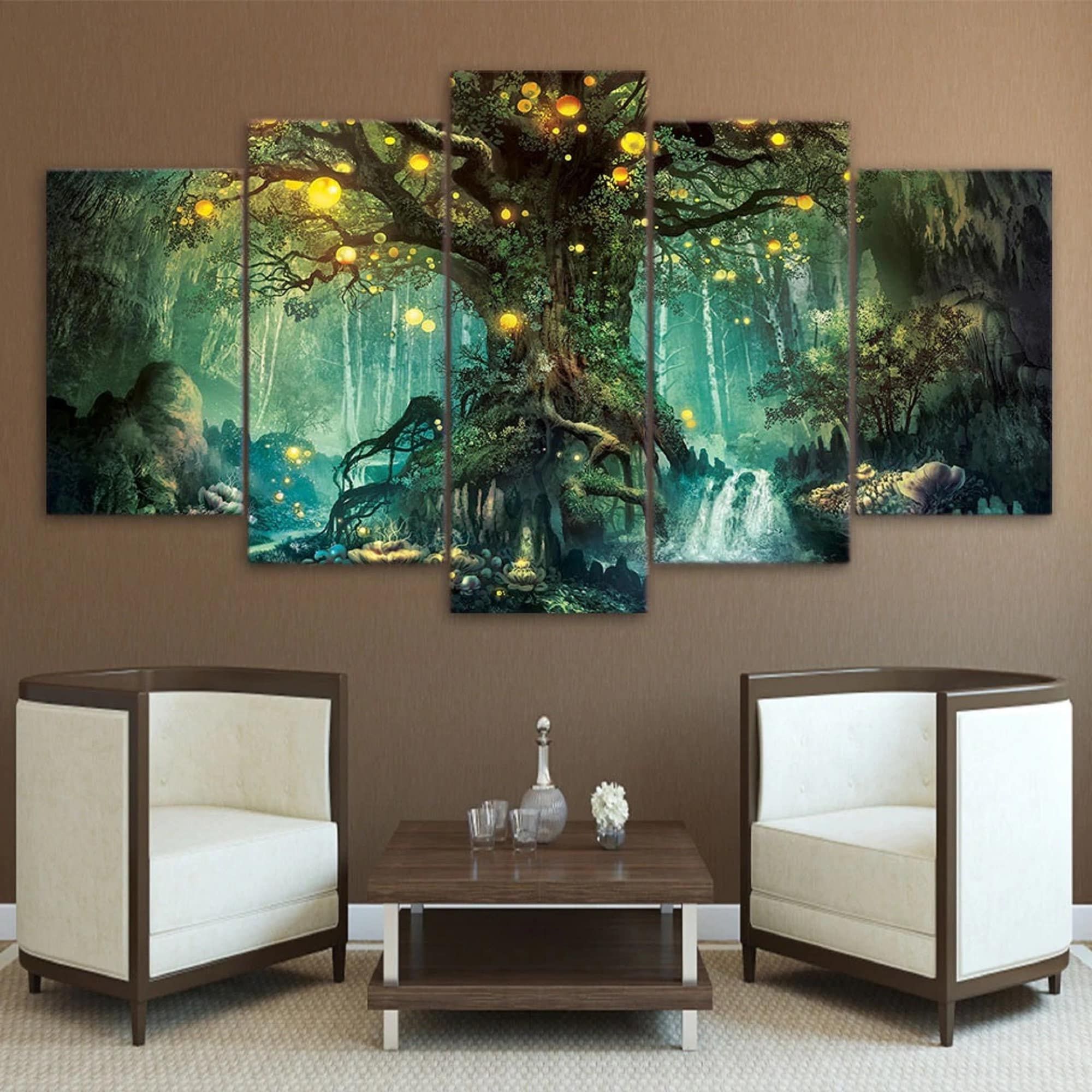 Forest Wall Art For Most Up To Date Enchanted Forest Tree Of Life Wall Art Poster 5 Piece Canvas – Etsy Italia (View 5 of 15)