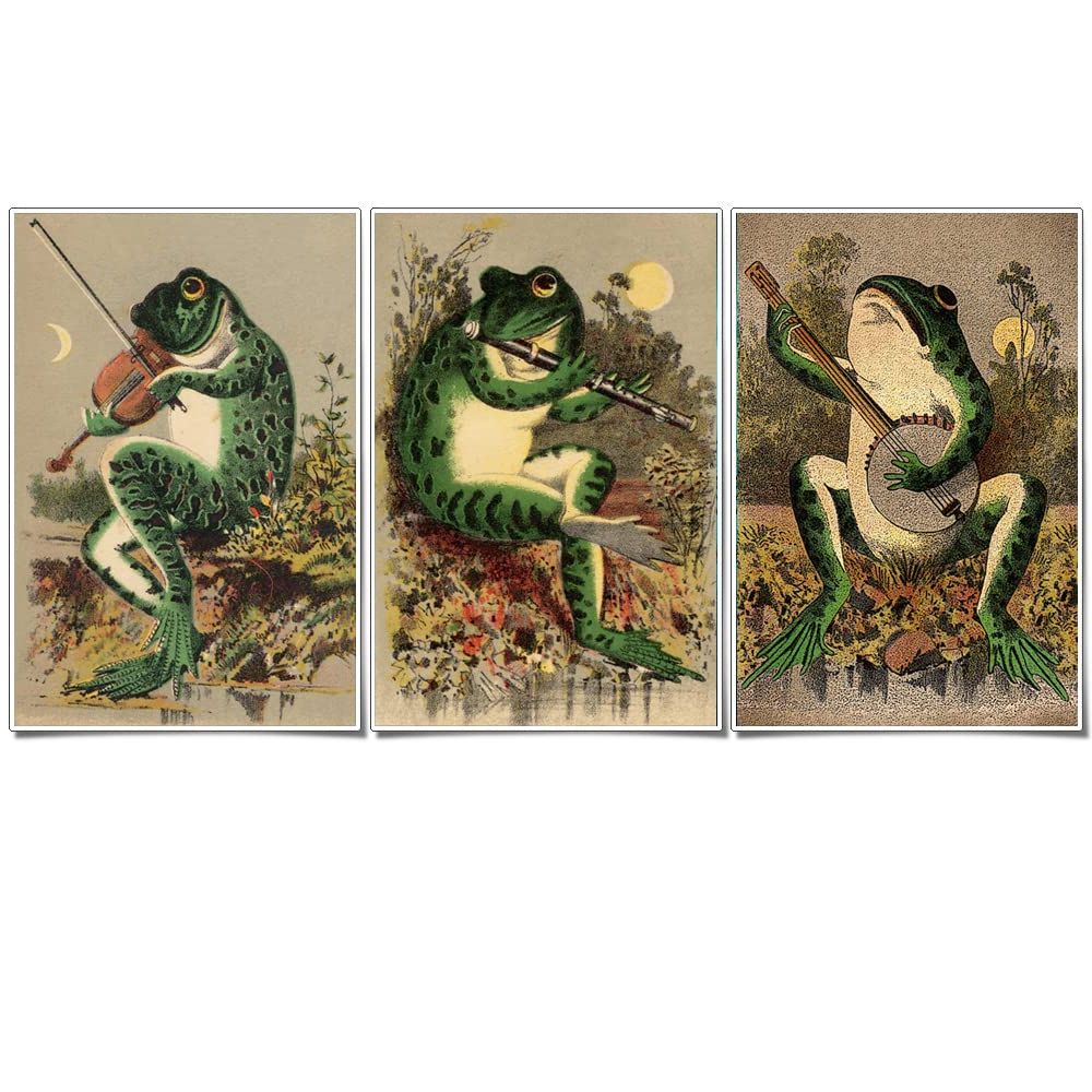Frog Wall Art In Recent Amazon: Mmjiyh 3 Piece Frog Art Poster – Vintage Banjo Frog Aesthetic  Picture – Frog Wall Art – Frog Canvas Painting For Living Room Home Decor:  Posters & Prints (View 14 of 15)