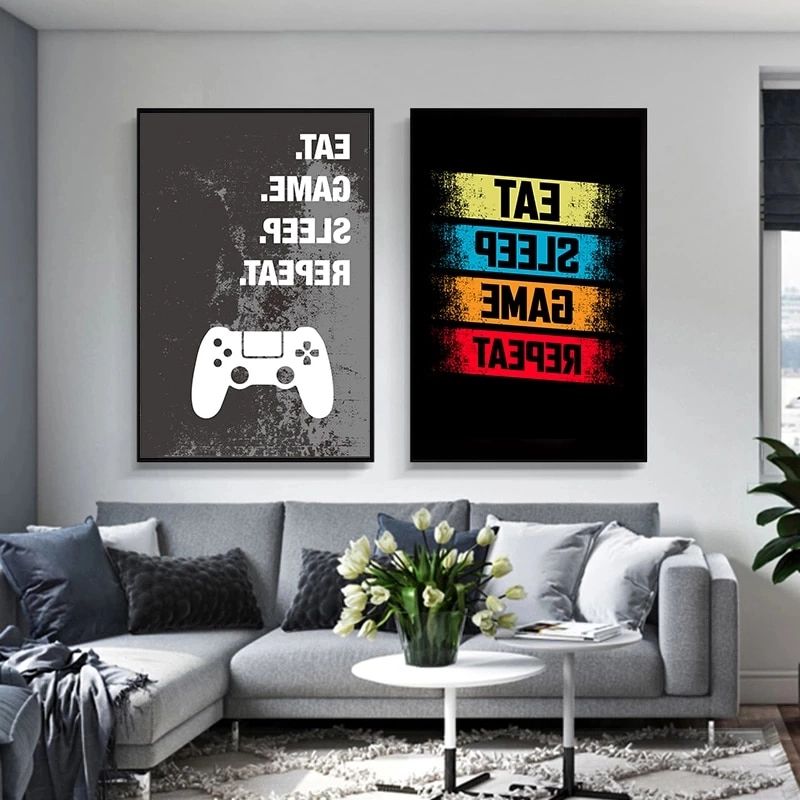 Games Wall Art Inside Most Up To Date Eat Sleep Game Repeat Gaming Canvas Painting Gamer Playroom Posters And  Prints Wall Art Pictures For Boys Living Room Home Decor – Painting &  Calligraphy – Aliexpress (View 10 of 15)