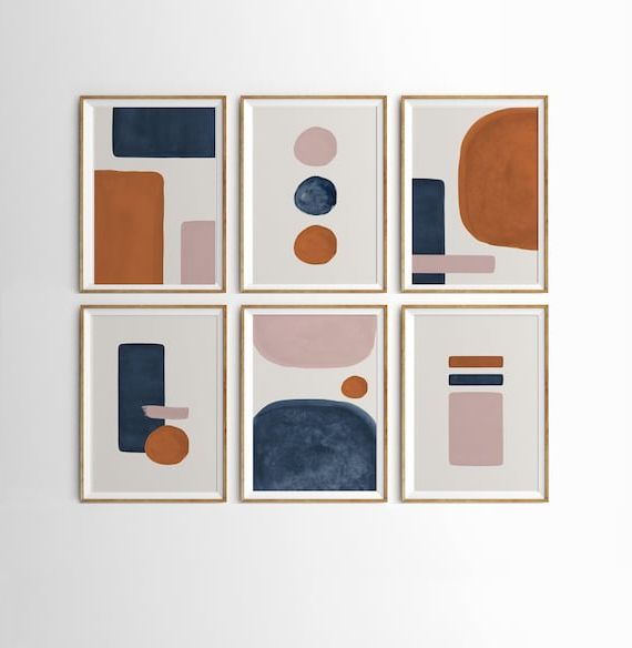 Geometric Wall Art Set Of 6 Prints Mid Century Modern Art – Etsy Italia With Regard To Newest Modern Geometric Wall Art (View 4 of 15)