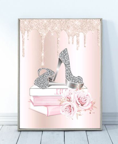 Glitter Pink Wall Art With Regard To Latest Glam Wall Art Fashion Print Glitter Shoes Books Pink Silver Picture Bedroom  A4  (View 14 of 15)
