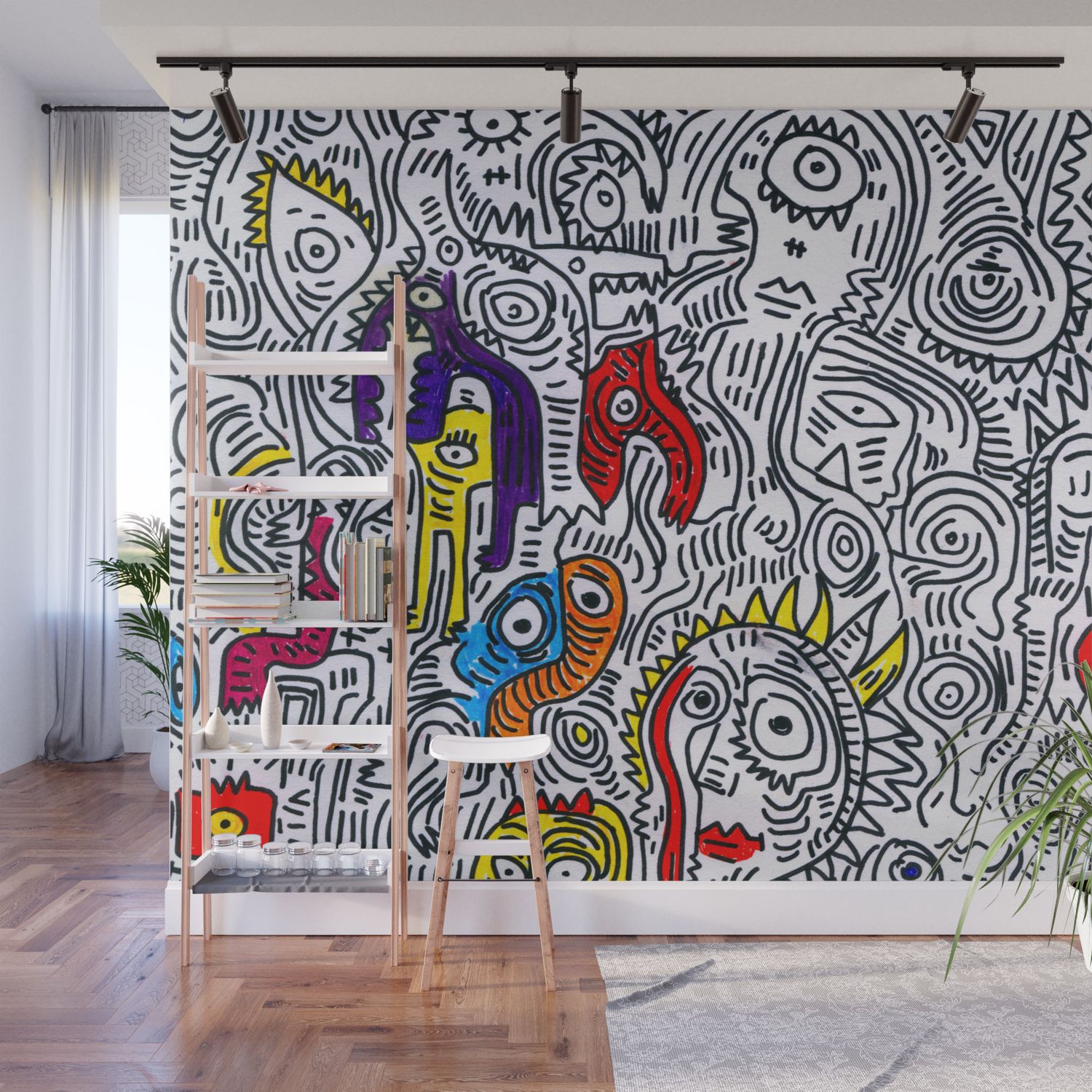 Hand Drawn Wall Art Inside Newest Pattern Doddle Hand Drawn Black And White Colors Street Art Wall Mural Emmanuel Signorino (Photo 13 of 15)