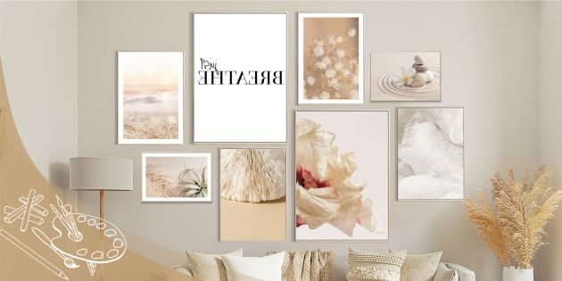 Just Breathe Beige Wall Art Gallery Collection Posters Pack In Most Recent Beige Wall Art (View 15 of 15)