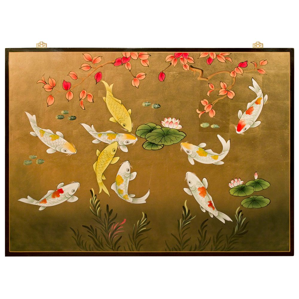 Koi Wall Art Within Preferred Gold Leaf Chinese Wall Plaque With Koi (View 13 of 15)