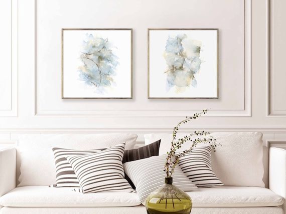 Large Abstract Painting Set Of 2 Prints. Blue Grey Brown Cream – Etsy Italia In Current Cream Wall Art (Photo 4 of 15)