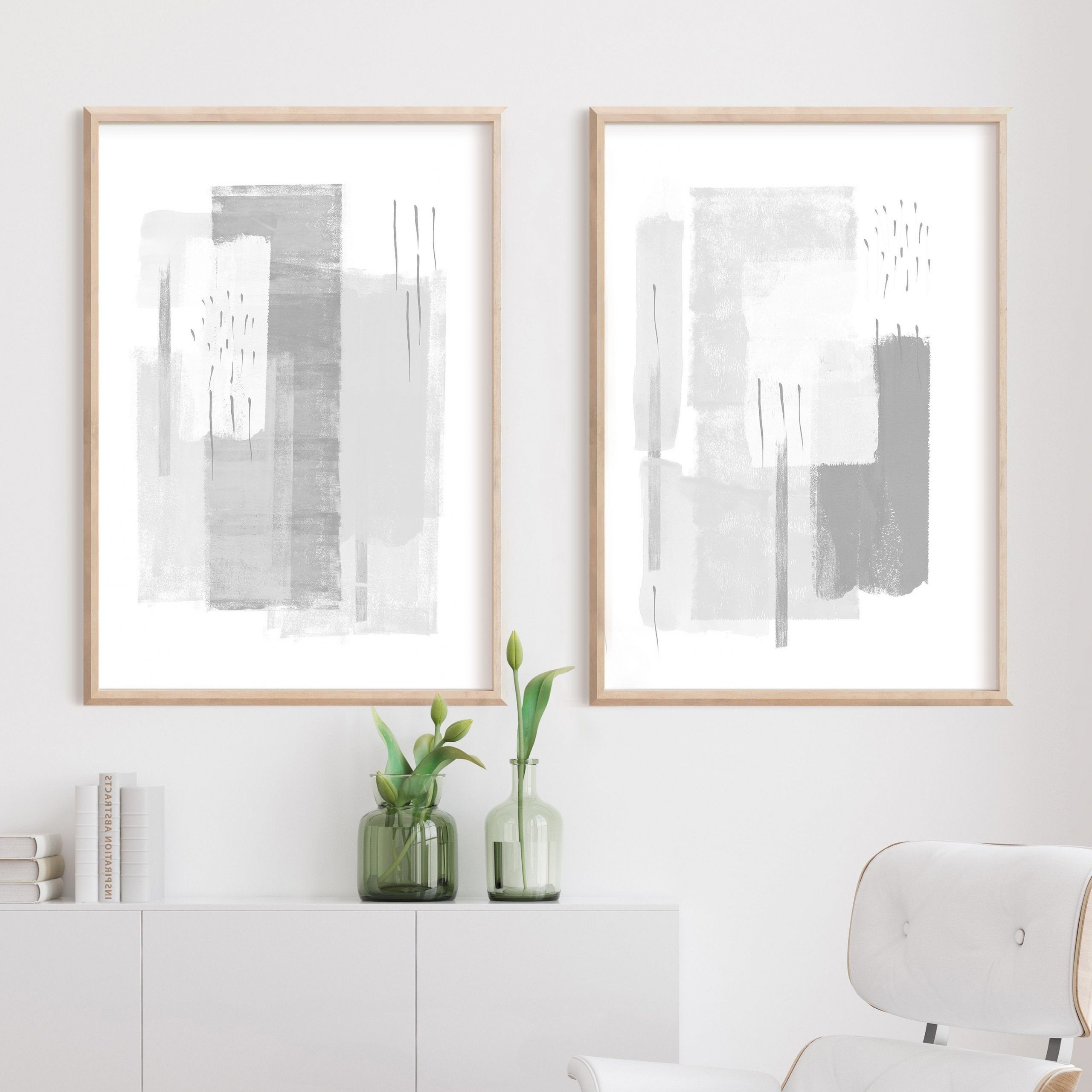 Large Minimal Art Grey White Wall Art Abstract Art Set Of – Etsy With Well Known Minimalist Wall Art (View 2 of 15)