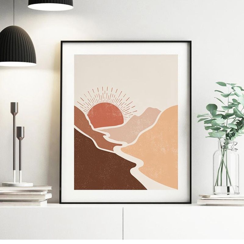 Latest Burnt Orange Abstract Print Sun Mountains Landscape Poster Modern Boho Wall  Art Canvas Painting Nordic Picture Living Room Decor – Painting &  Calligraphy – Aliexpress With Regard To Sun Abstraction Wall Art (View 13 of 15)