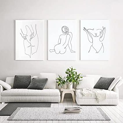 Latest Modern Art Wall Art Pertaining To Donna One Line Art Drawing Modern Minimalist Canvas Painting Wall Art  Figure Woman Body Poster Per Room Decor 30x42cm (12x17in) X3 Senza Cornice  : Amazon (View 8 of 15)