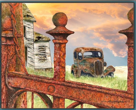 Latest Vintage Rust Wall Art In Rusty Fence Old Abandon Car Wall Art Print Rust Orange Yellow – Etsy (View 3 of 15)
