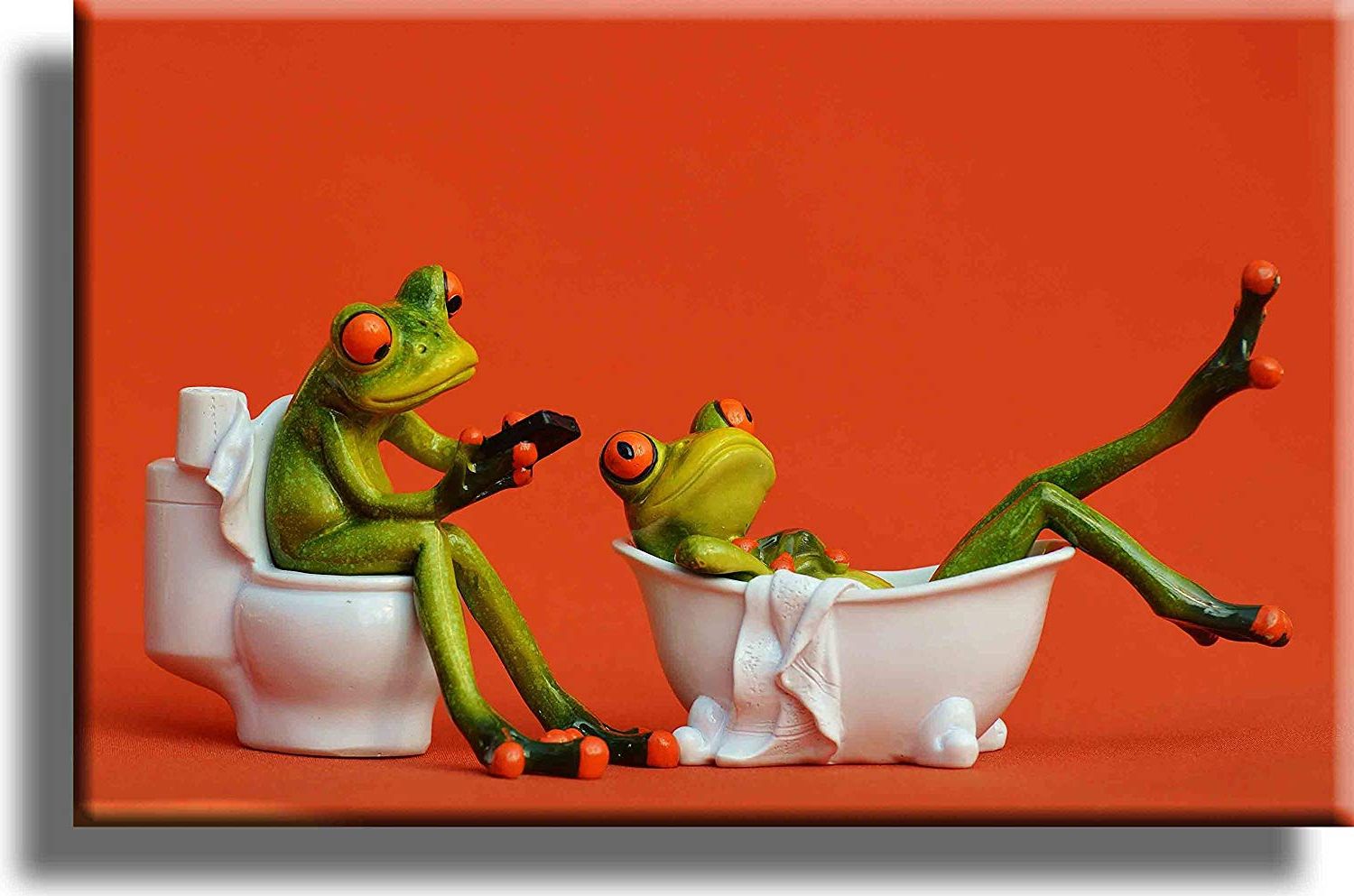 Latest Wall Art Painting On Canvas Frog In Bathroom Wall Decor Funny Frog Painting  For Livingroom Bedroom Decoration Framed Painting Ready To Hang –  Walmart Intended For Frog Wall Art (View 7 of 15)