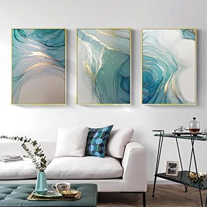 Luxury Abstract Fluid Art Poster Ink Turchese And Gold Wall Art Canvas  Painting Modern Print Living Room Decoration 70x80cm (28x32in) X3 Senza  Cornice : Amazon (View 12 of 15)