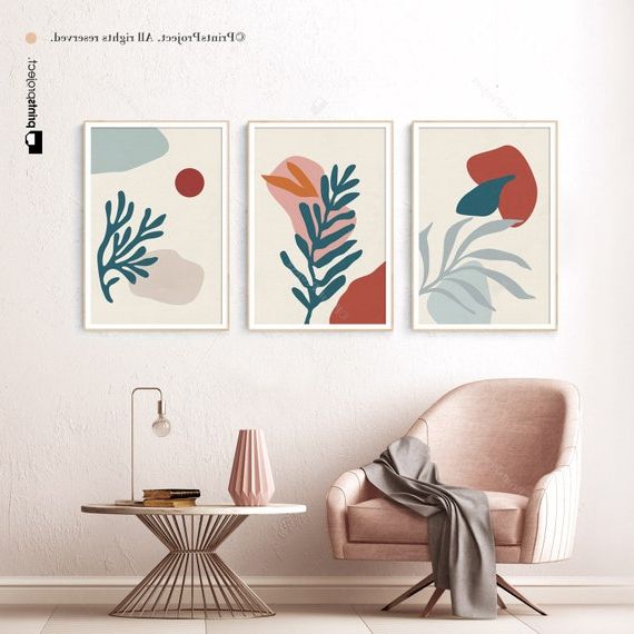 Matisse Inspired Set Of 3 Wall Art Mid Century Modern Decor – Etsy Pertaining To Most Popular Inspired Wall Art (Photo 3 of 15)