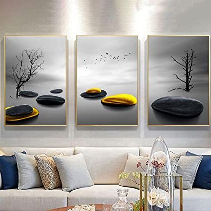 Modern Minimalist Landscape Prints Treesposter Golden Stone Canvas Painting  Wall Art Picture Living Room Decorroom Officedecoration Wall Painting  50x70cmx3 Noframe : Amazon (View 2 of 15)