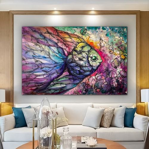 Modern Pattern Wall Art Intended For Latest Modern Art, Fish Art, Pattern Canvas, Animal Art, Abatract Fish Canvas Art,colorful  Fish Wall Art, Animal Canvas Print, Ready To Hang (View 6 of 15)