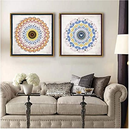Modern Pattern Wall Art Regarding Current Art Picture Print Modern Mandala Pattern Canvas Painting Circle Poster E  Stampa Wall Art Pictures For Living Room Home Decor 50x50cmx2 Frameless :  Amazon (View 2 of 15)