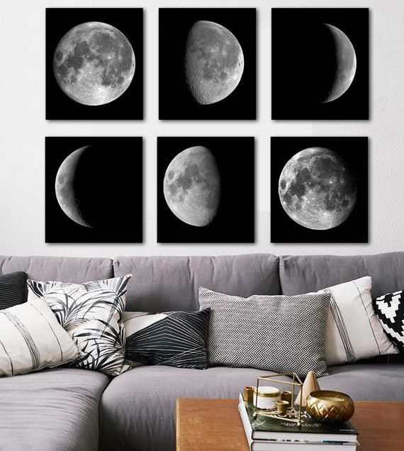 Moon Phases Print Set De 6 Décor De Salon Moon Wall Art – Etsy France Inside Newest The Moon Wall Art (View 3 of 15)
