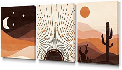 Most Current Boho Desert Wall Art Sun Landscape Canvas Painting Poster Marrone Per  Camera Da Letto Agriturismo Soggiorno Immagine Decorativa 70x90cm (28x35in)  X3 Senza Cornice : Amazon (View 6 of 15)