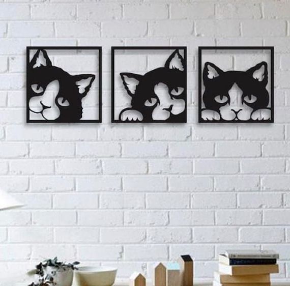Most Current Cats Wall Art Intended For Cat Wall Decor Wooden Wall Art Home Art Wooden Cats Art – Etsy (View 2 of 15)
