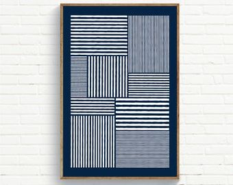 Most Current Lines Wall Art With Navy Blue Lines Wall Art White Lines Navy Background – Etsy Italia (View 8 of 15)