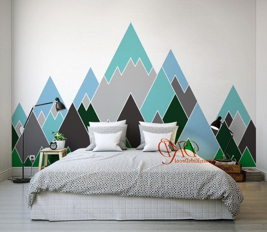 Most Current Mountain Wall Decal Mountain Decal Mountain Wall Art – Etsy France Intended For Mountains Wall Art (View 1 of 15)