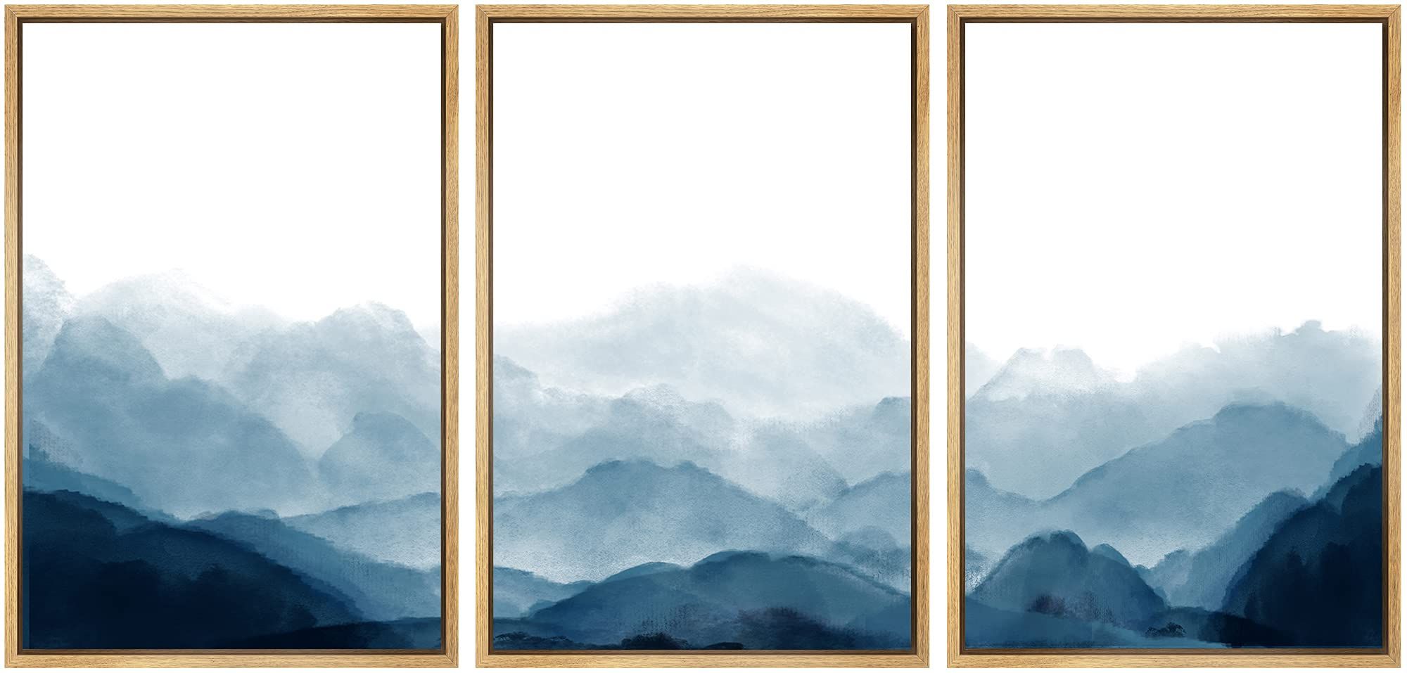 Most Current Mountains In The Fog Wall Art Inside Amazon: Signwin Framed Canvas Print Wall Art Blue Watercolor Mountains  In Fog Nature Wilderness Illustrations Modern Art Rustic Scenic Relax/calm  Cool For Living Room, Bedroom, Office – 16"x24"x3 Natural : Everything Else (View 13 of 15)