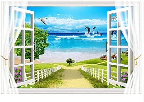 Most Current Villa View Wall Art Throughout Amazon: Seaside Villa Nature Landscape 3d Window View Wall Art Decor.  Fake Open Window Panoramic Painting Print On Canvas. Canvas Wall Art  Pictures For Living Room Decor40x60cm(16x24in)frameless: Posters & Prints (Photo 12 of 15)