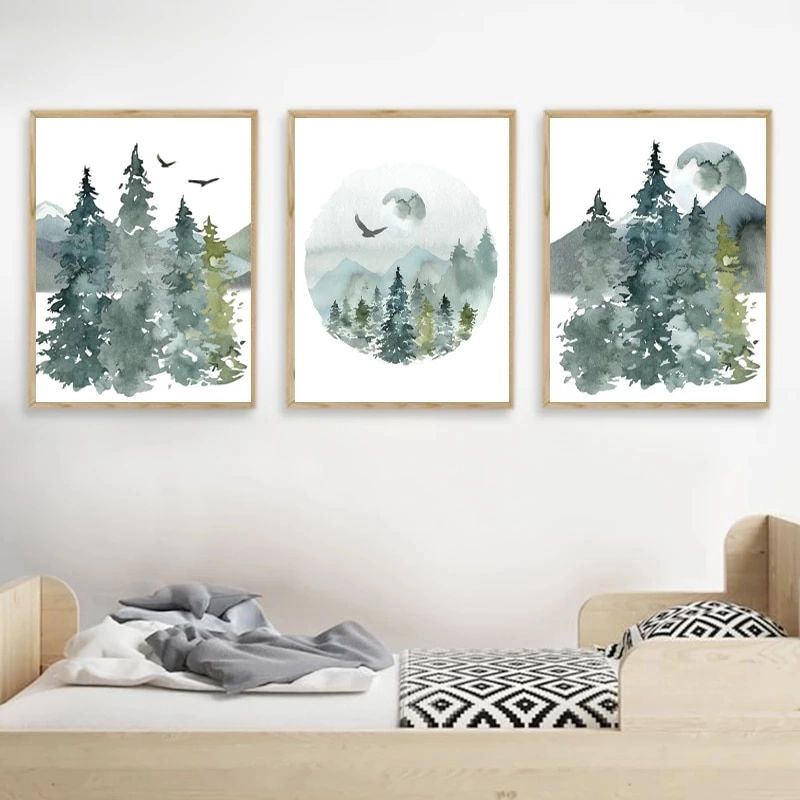 Most Current Woodland Nursery Forest Landscape Canvas Posters Watercolor Wall Art  Pictures Nordic Decoration Painting Boys Kids Room Decor – Painting &  Calligraphy – Aliexpress Pertaining To Watercolor Wall Art (View 6 of 15)