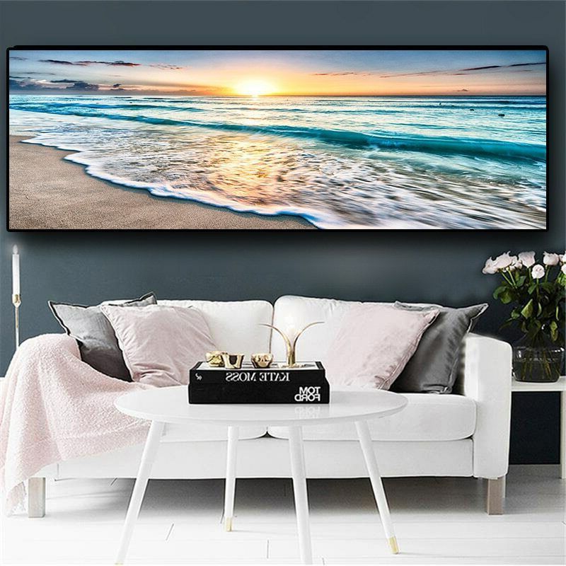 Most Popular Canvas Painting Natural Gold Beach Sunset Landscape Posters And Prints Wall  Art (View 15 of 15)