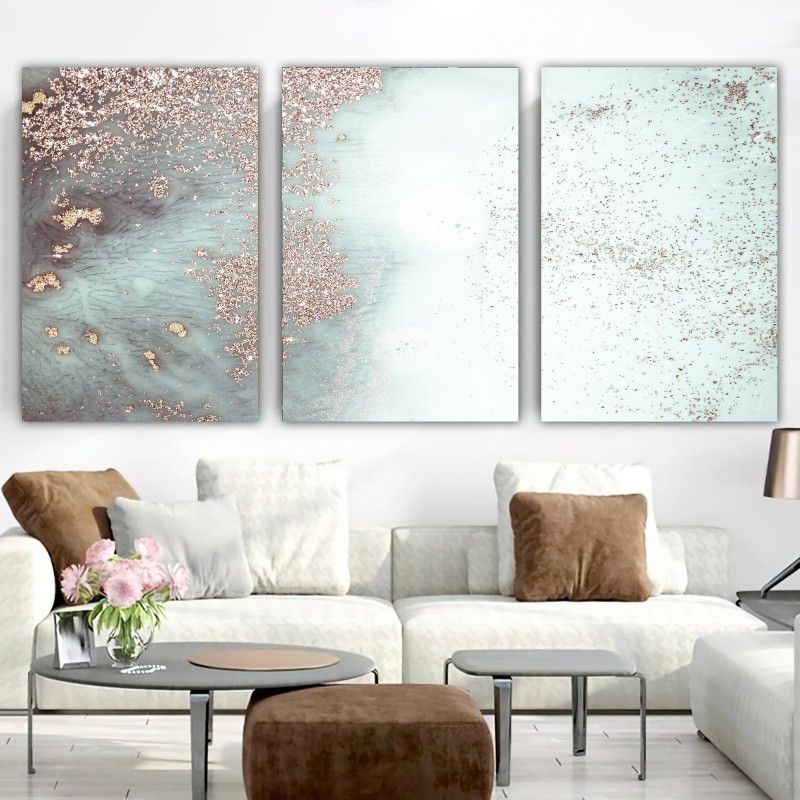 Most Popular Modern Canvas Wall Art, Pink Gold Abstract Painting, Water Flow Shape  Modern Home Decor, Ready To Hang 3 Piece Throughout Abstract Flow Wall Art (Photo 9 of 15)