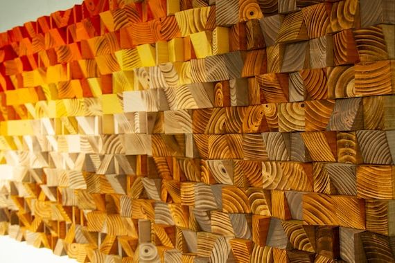 Most Popular Orange Wood Wall Art Pertaining To Wood Wall Art Orange White Art Reclaimed 3d Wood Mosaic – Etsy (View 3 of 15)