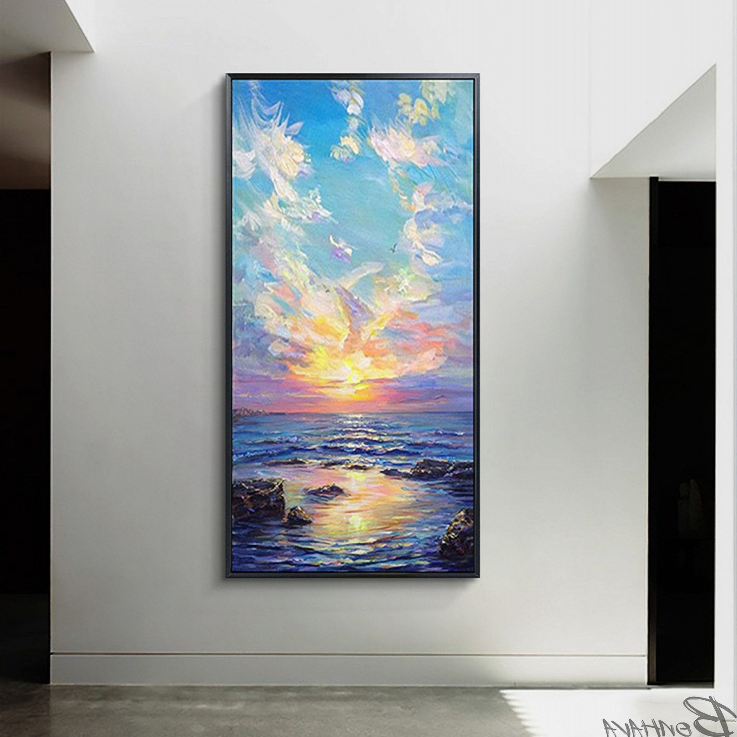Most Popular Sunrise Wall Art With Regard To Sea Spray And Sunrise Wall Art Ocean Oil Painting On Canvas – Etsy France (View 5 of 15)