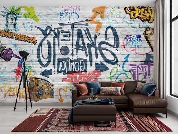 Most Popular Urban Wall Art Throughout Urban Living Room Graffiti Wallpaper Skater Wall Mural Brick – Etsy Italia (Photo 7 of 15)