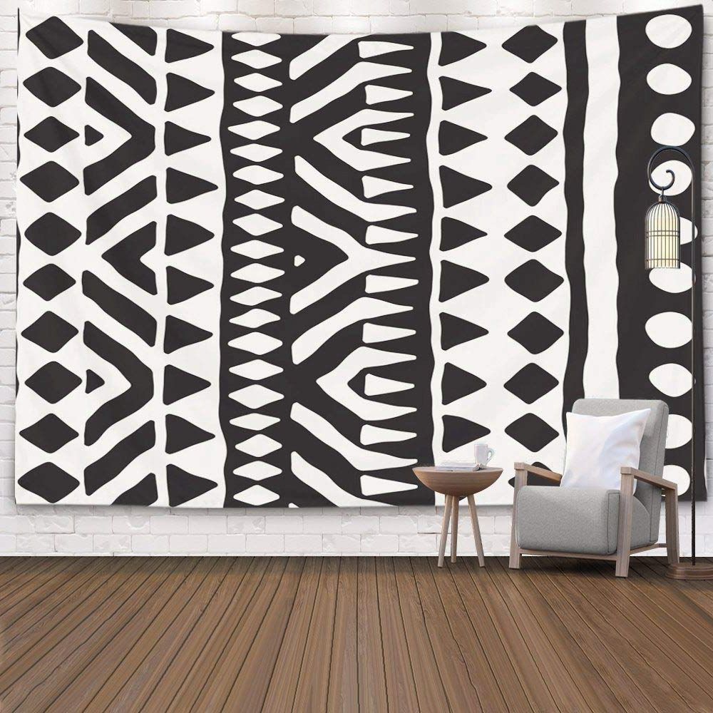 Most Recent Amazon: Pamime Home Decor Tapestry For Black White Tribal Pattern  Doodle Elements Abstract Geometric Art Wall Tapestry Hanging Tapestries For  Dorm Room Bedroom Living Room 80x60 200x150cm,black White 4 : Everything  Else Within Tribal Pattern Wall Art (View 13 of 15)